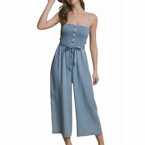 Women's Smocked Chambray Jumpsuit Blue‎ Casual NWT